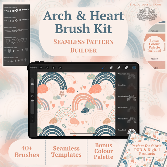 Dreamy Arches & Filler Procreate Brush Set | Seamless Pattern Builder Kit | Pattern Design Toolkit for Etsy, POD & Spoonflower | PinkOctopus.Art