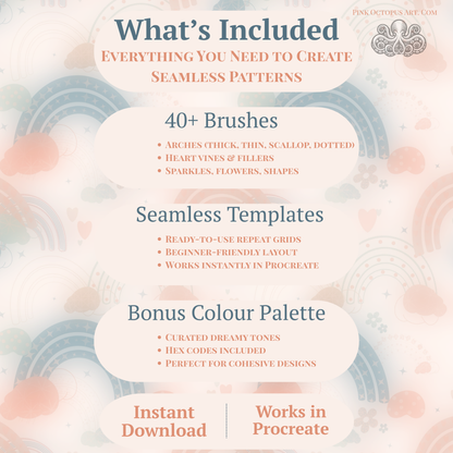 Dreamy Arches & Filler Procreate Brush Set | Seamless Pattern Builder Kit | Pattern Design Toolkit for Etsy, POD & Spoonflower | PinkOctopus.Art