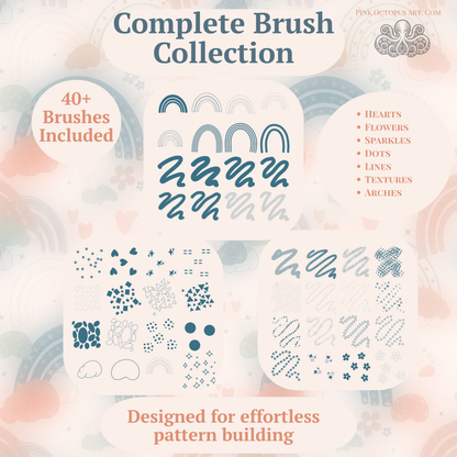Dreamy Arches & Filler Procreate Brush Set | Seamless Pattern Builder Kit | Pattern Design Toolkit for Etsy, POD & Spoonflower | PinkOctopus.Art