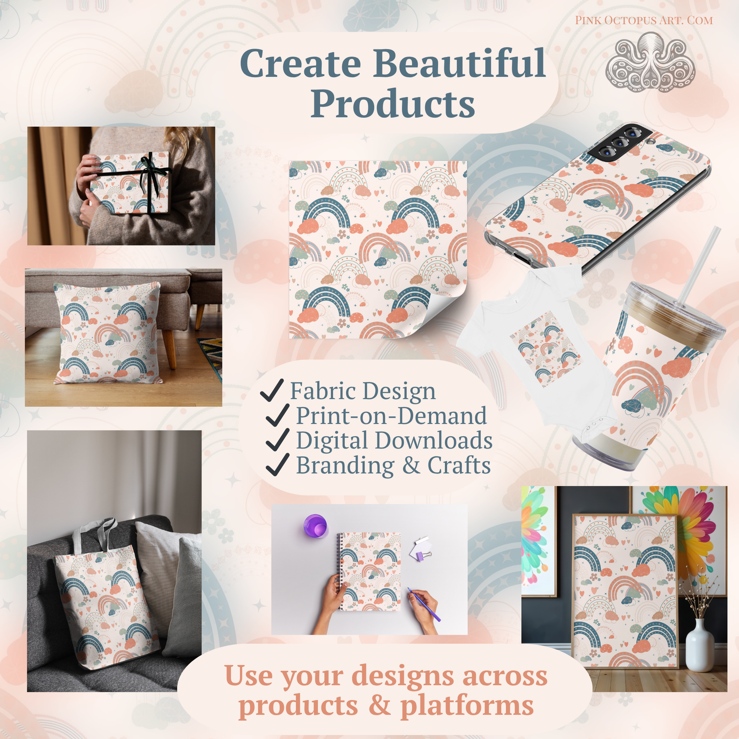 Dreamy Arches & Filler Procreate Brush Set | Seamless Pattern Builder Kit | Pattern Design Toolkit for Etsy, POD & Spoonflower | PinkOctopus.Art