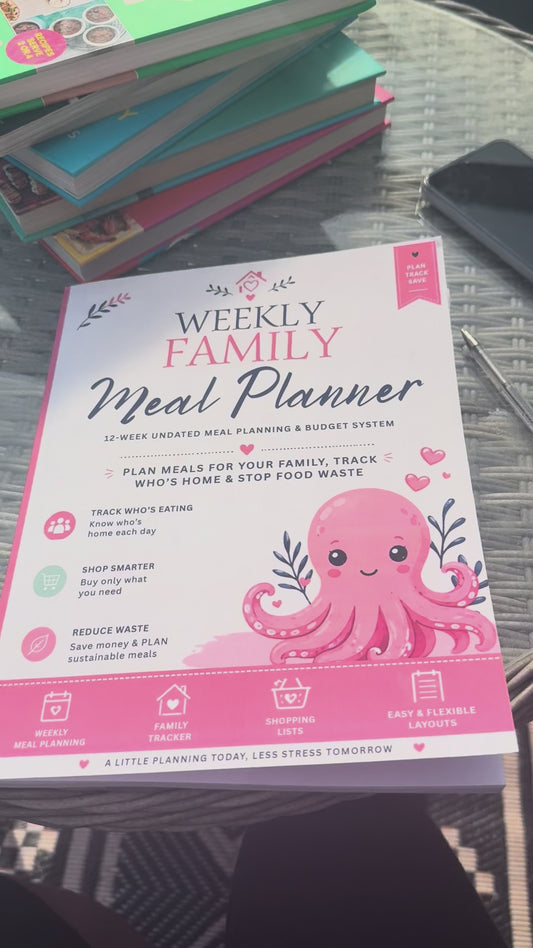 Pink Octopus Weekly Family Meal Planner 12-Week Undated Meal Planning & Budget Organiser